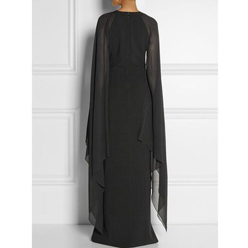 Elegant Thigh Split Hem Cloak Sleeve Maxi Dress