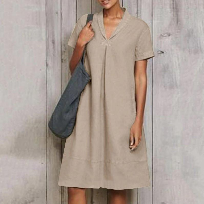 V-neck temperament vintage loose dress