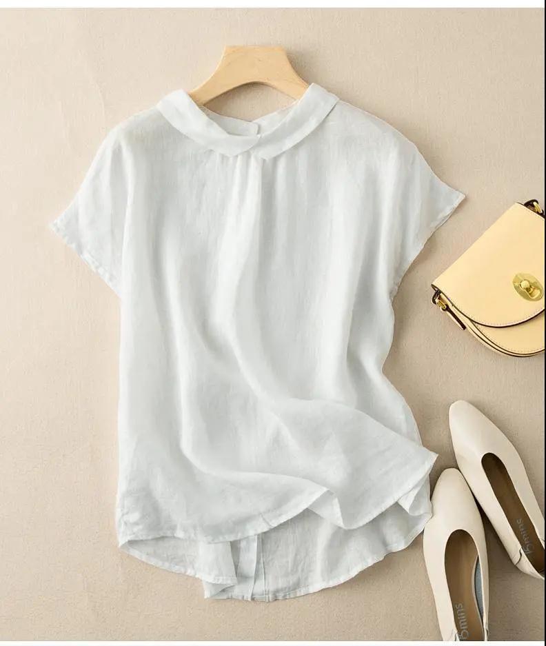 Cotton linen retro baby collar loose top