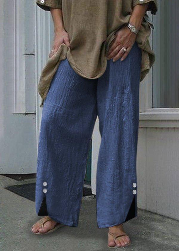 New Loose Beach Pants Solid Color Button Wide Leg Casual Trousers