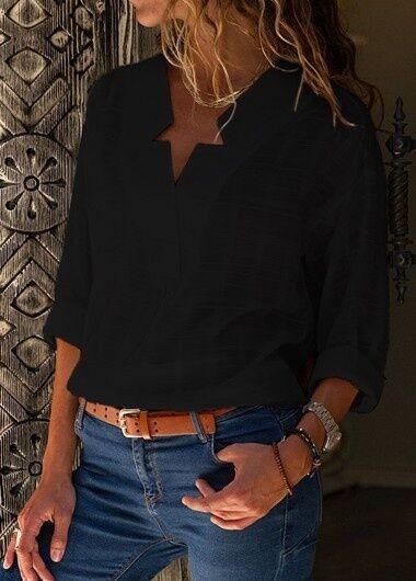 Casual shirt women V-neck long-sleeved solid color top