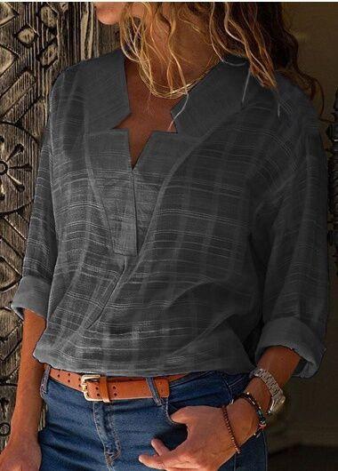 Casual shirt women V-neck long-sleeved solid color top