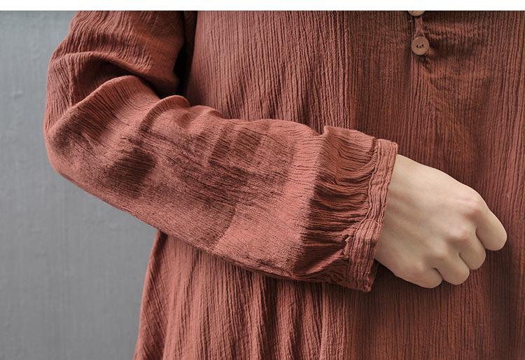 Casual loose fake two-piece long-sleeved cotton and linen dress