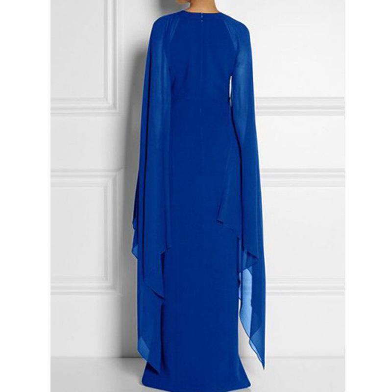Elegant Thigh Split Hem Cloak Sleeve Maxi Dress