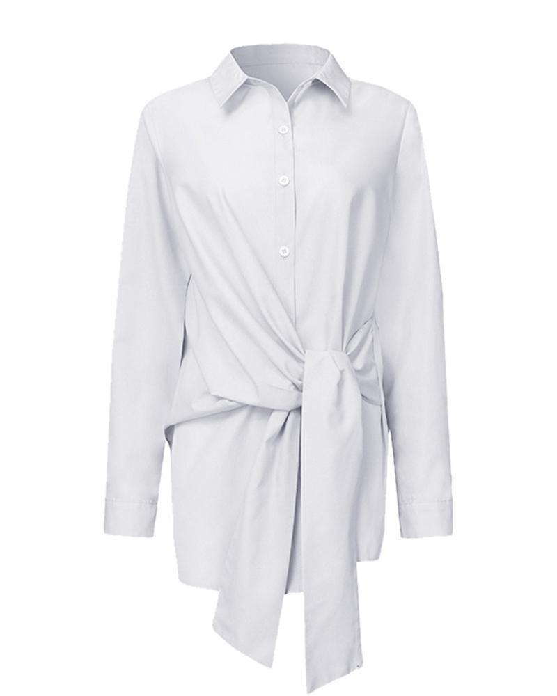 Women's Loose Tie Long Sleeve Casual Shirt