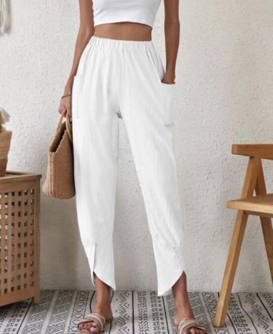 women's solid color casual cotton linen pants