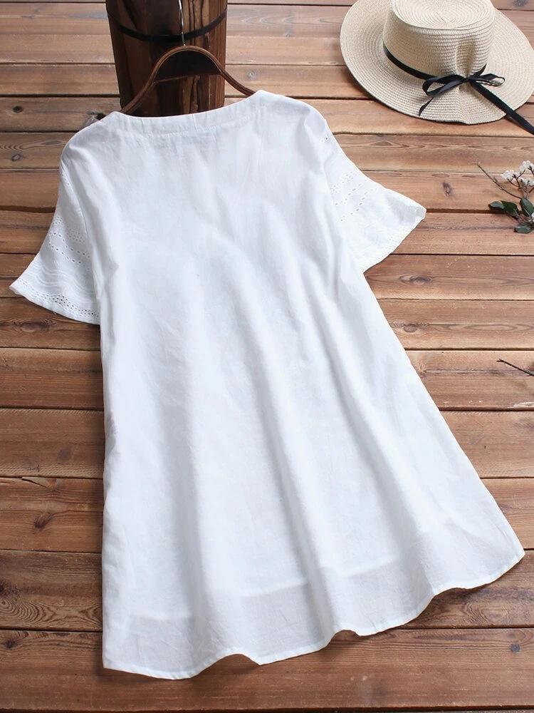 Embroidered Cool Fashion Short Sleeve Button Women's Top