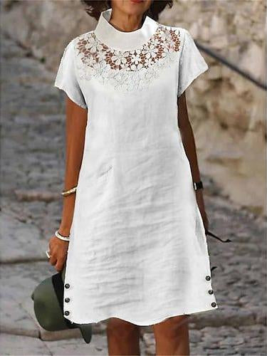 Short-sleeved Stand-collar Cut-out Dress