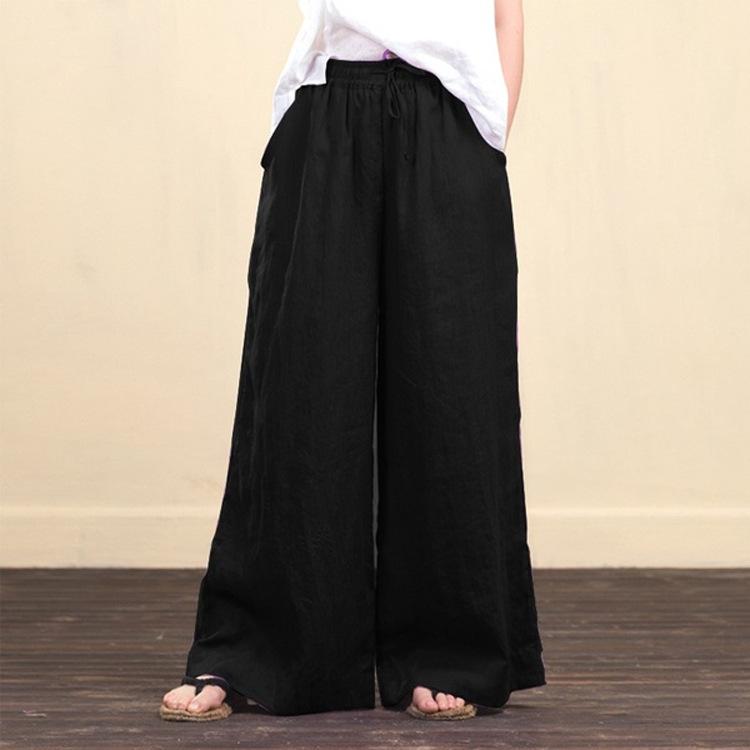 women's loose wide leg cotton linen trousers