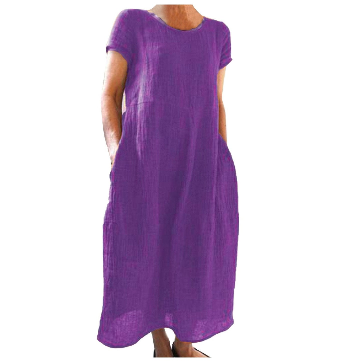 Solid Color Retro Loose Cotton Linen Dress