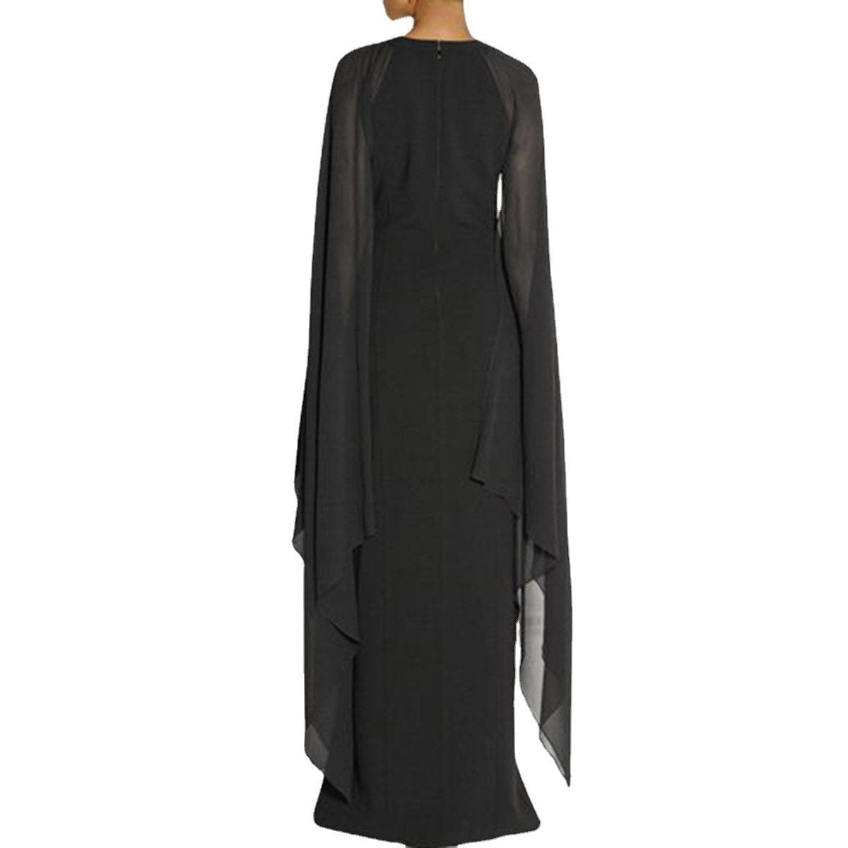 Elegant Thigh Split Hem Cloak Sleeve Maxi Dress