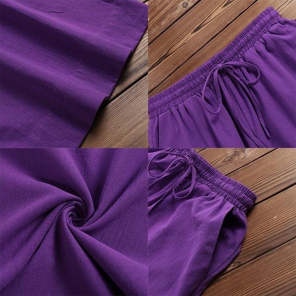 women's loose wide leg cotton linen trousers