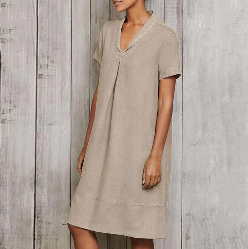 V-neck temperament vintage loose dress