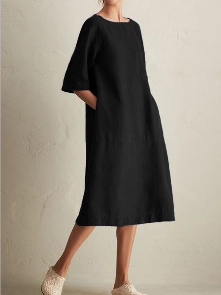 Casual Crew Neck Mid-Rise Pocket Dress