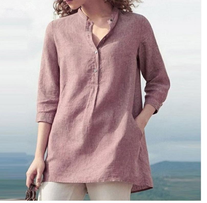 women's casual stand collar loose shirt