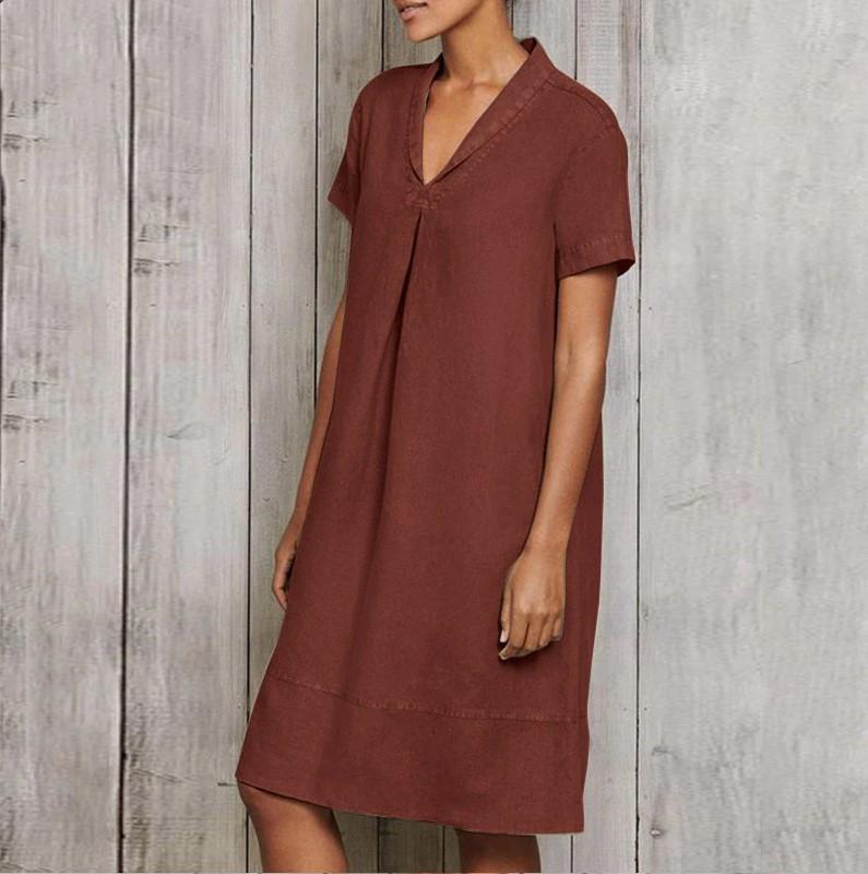 V-neck temperament vintage loose dress