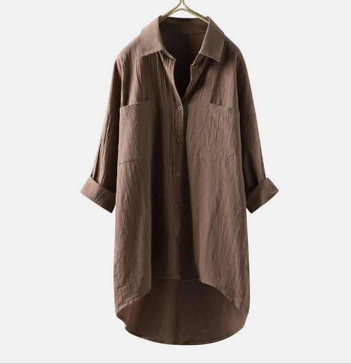 Solid Color Cotton Linen Shirt Loose Ladies Top