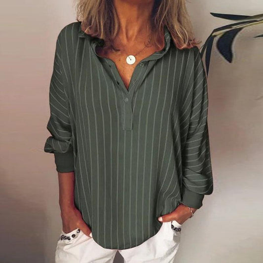 Striped Print Loose Oversized Dolman Sleeve Shirt Women's Top