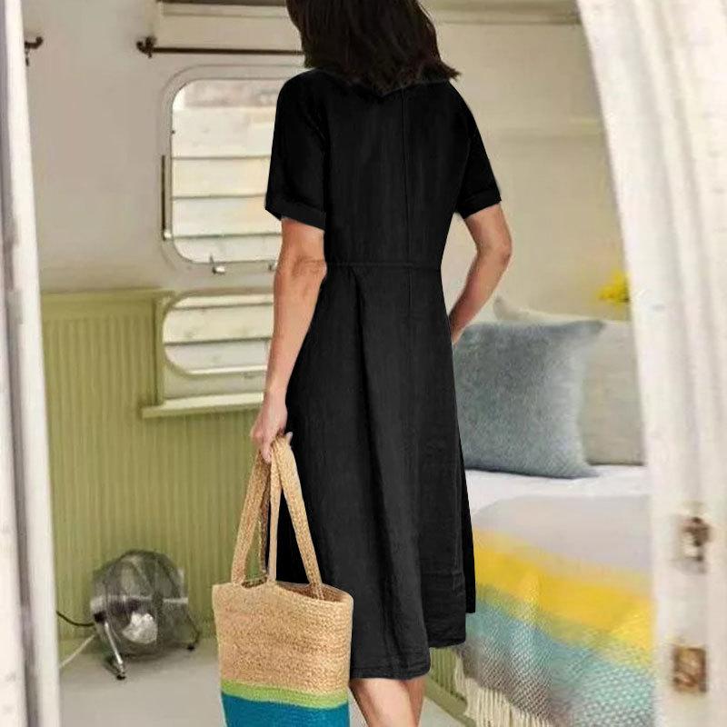 Solid color loose high waist cotton linen dress