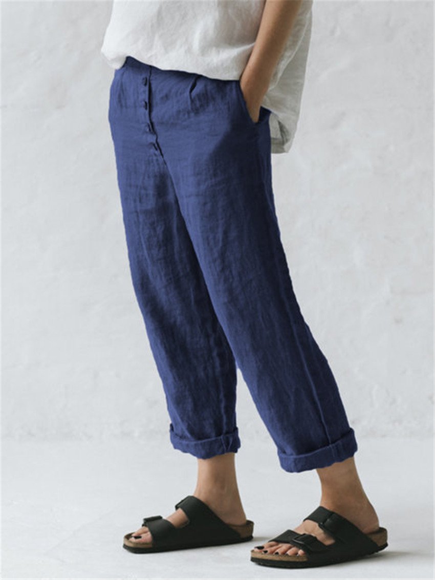 Women's Linen Pocket Button Down Casual Oversized Pants