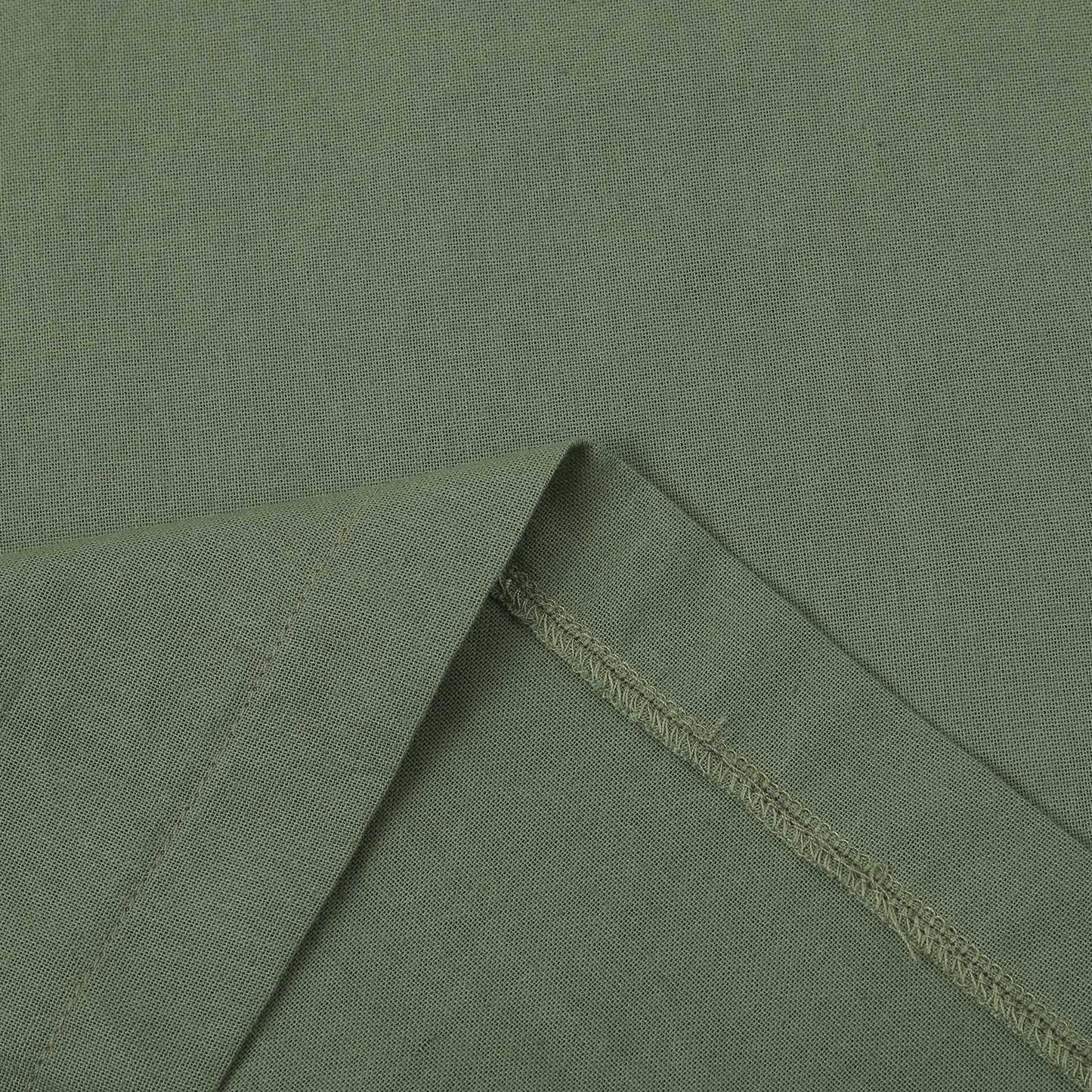 Women's solid color casual short-sleeved mid-length cotton linen shirt jumpsuit