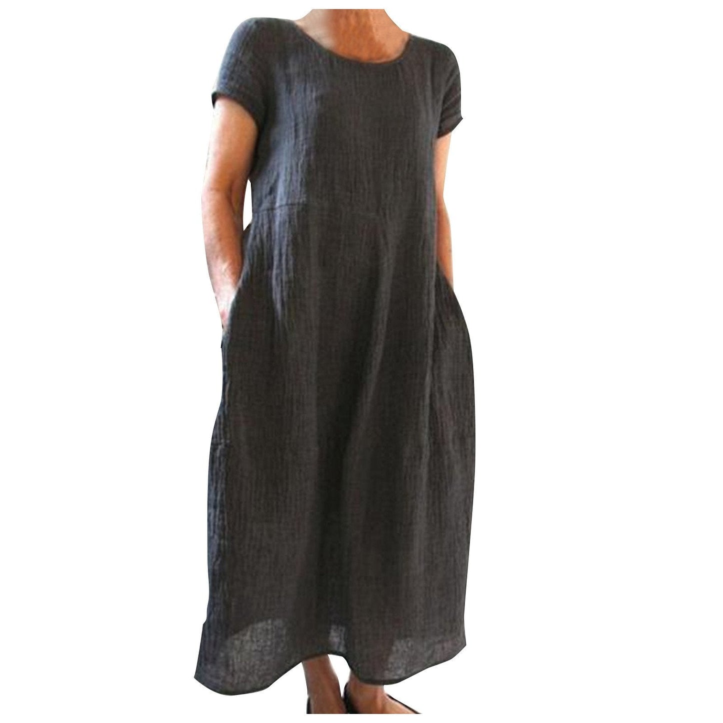 Solid Color Retro Loose Cotton Linen Dress