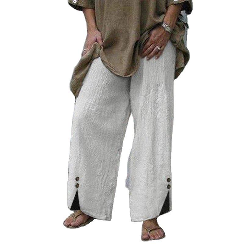 New Loose Beach Pants Solid Color Button Wide Leg Casual Trousers