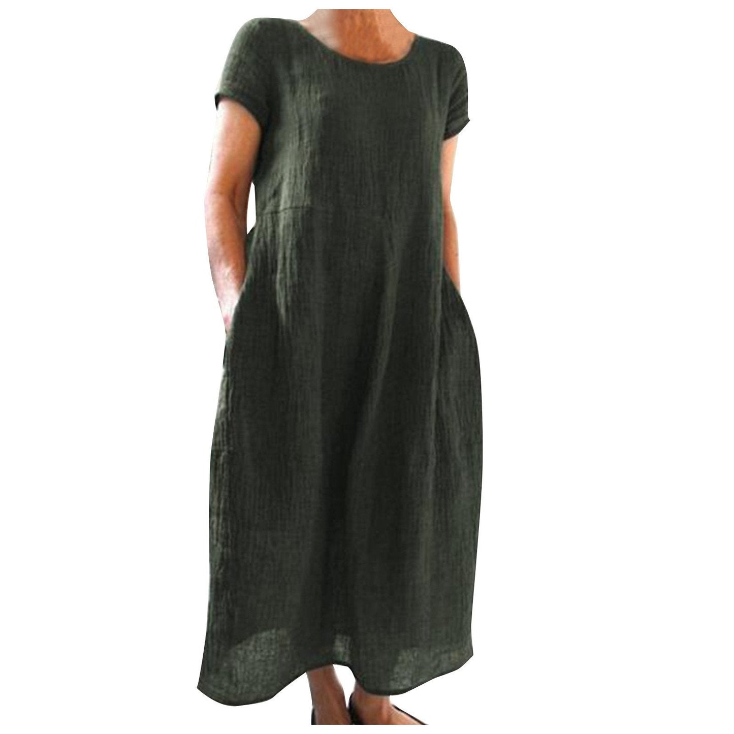 Solid Color Retro Loose Cotton Linen Dress