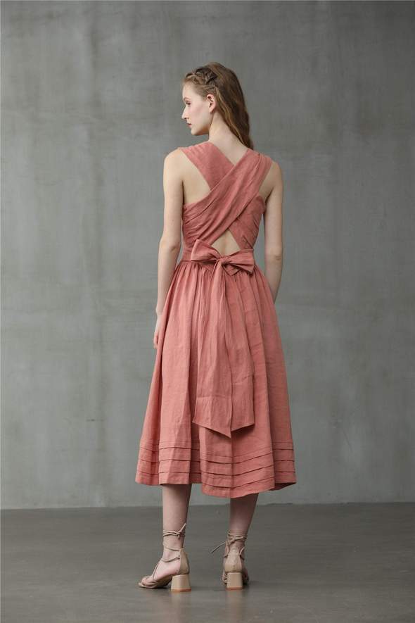 Ladies Cross Back Linen Dress