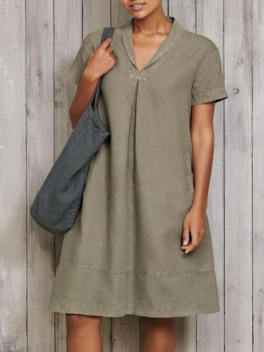V-neck temperament vintage loose dress