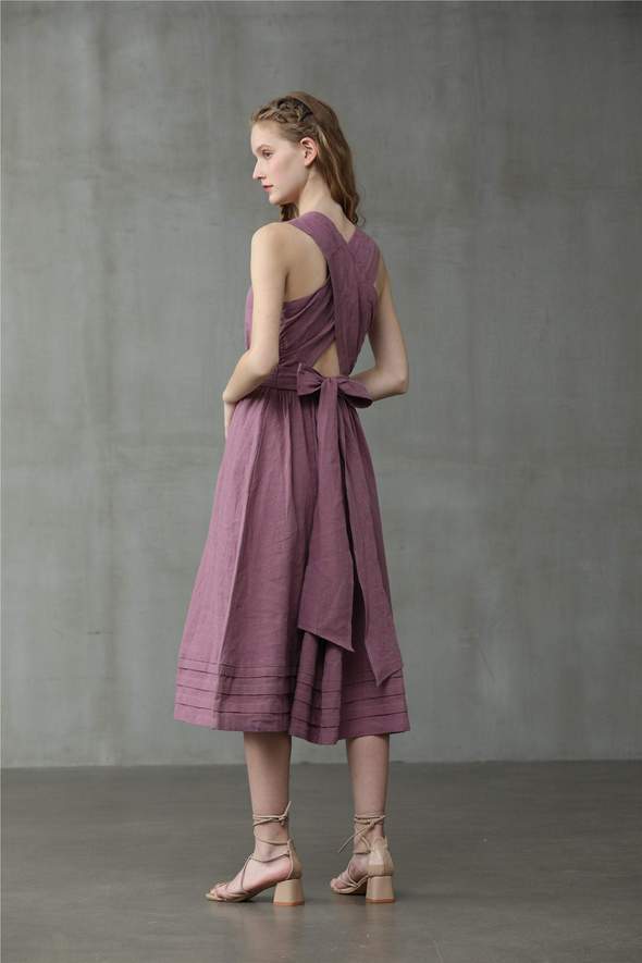 Ladies Cross Back Linen Dress