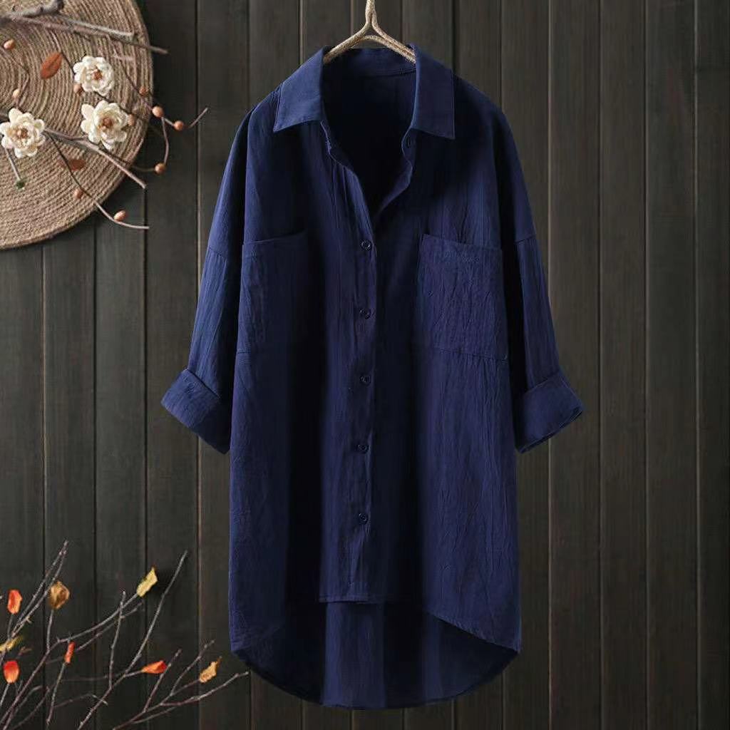 Solid Color Cotton Linen Shirt Loose Ladies Top