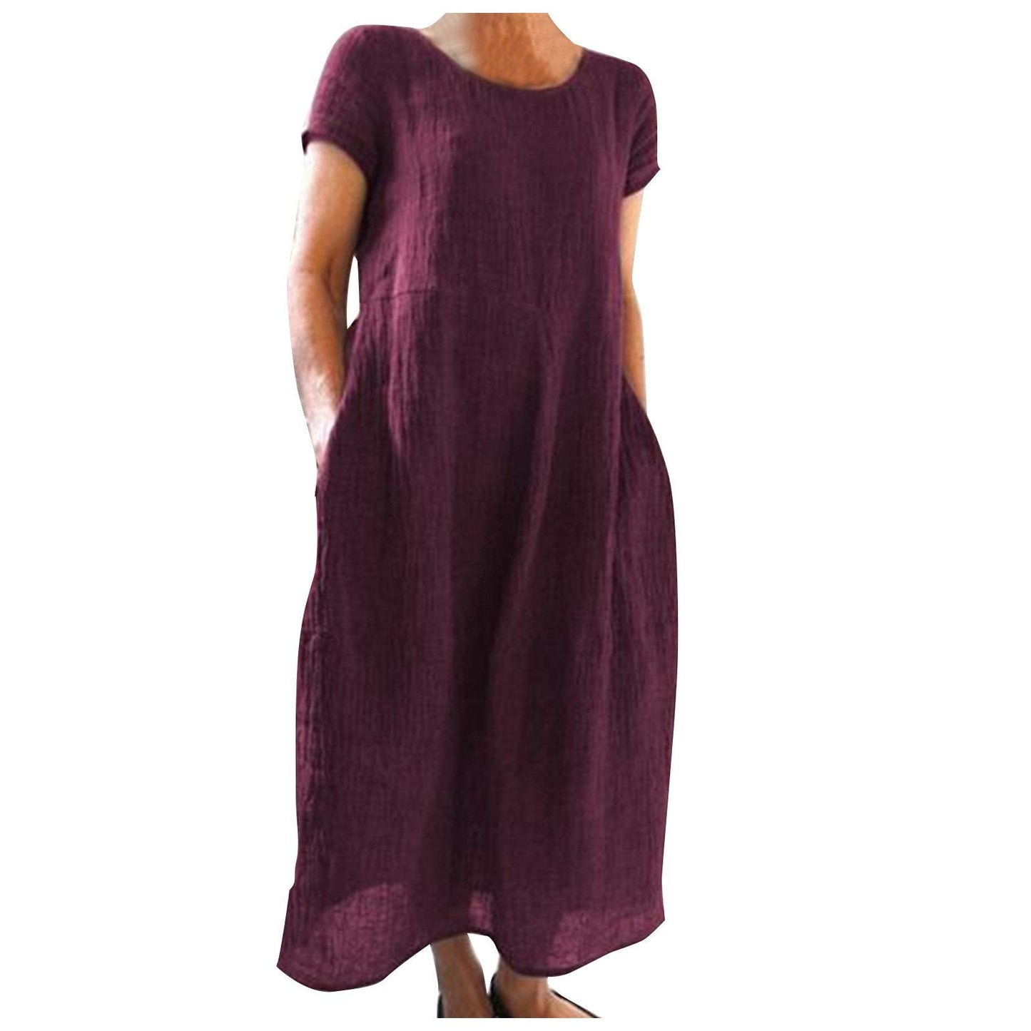 Solid Color Retro Loose Cotton Linen Dress