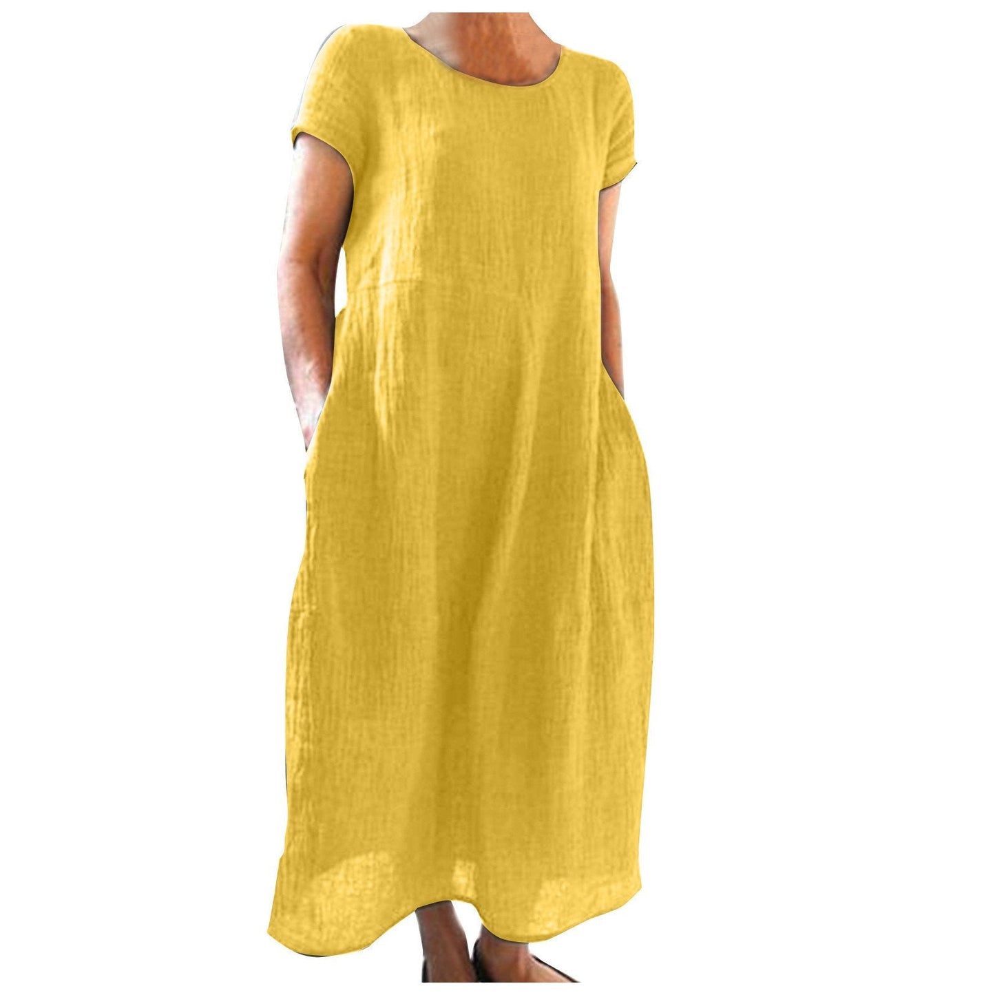 Solid Color Retro Loose Cotton Linen Dress