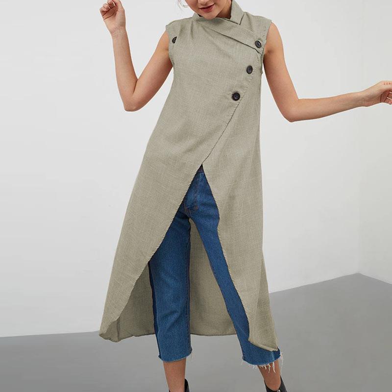 Asymmetric Sleeveless Top Loose Slit Long Sleeves