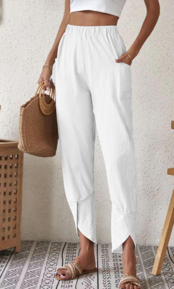 women's solid color casual cotton linen pants