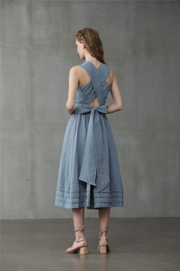 Ladies Cross Back Linen Dress
