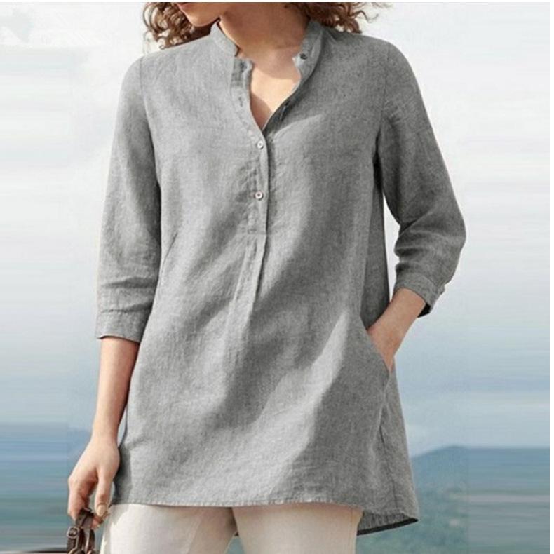 women's casual stand collar loose shirt