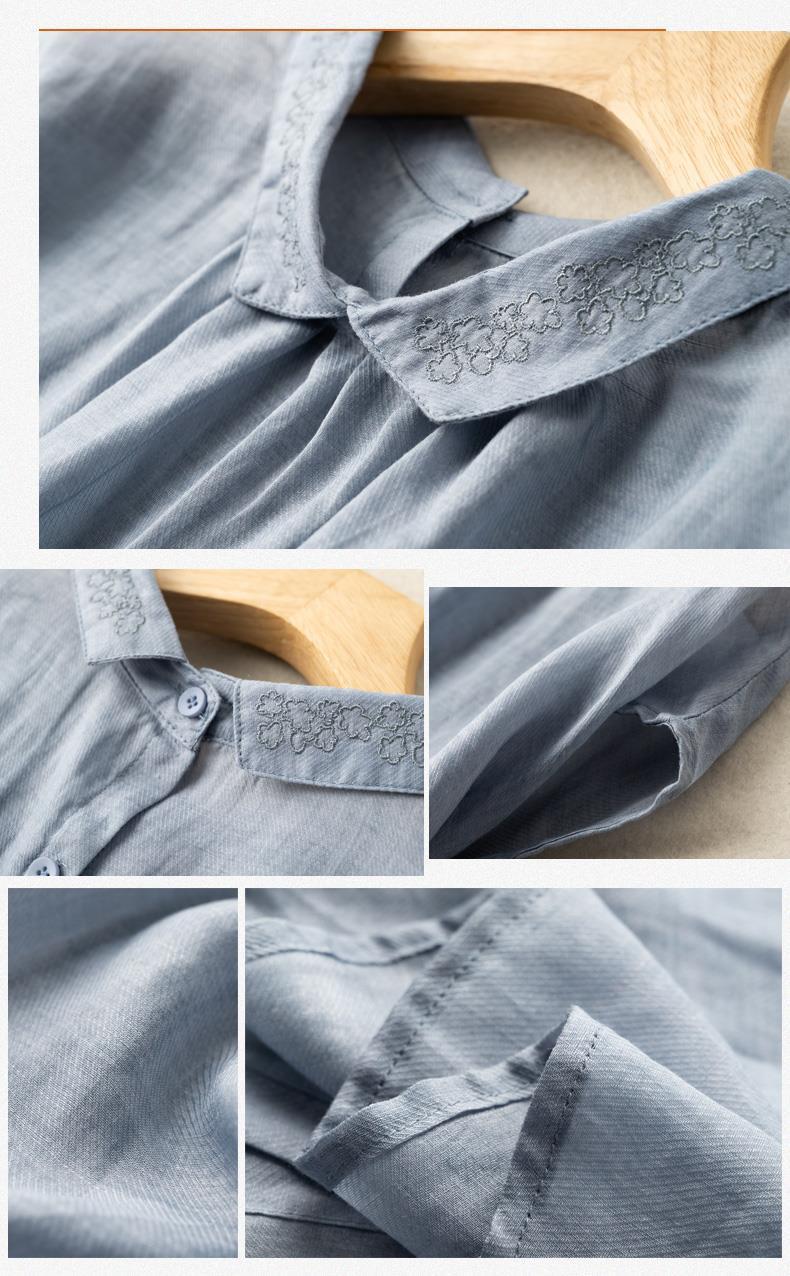 Vintage Cotton Linen Embroidered Thin Top