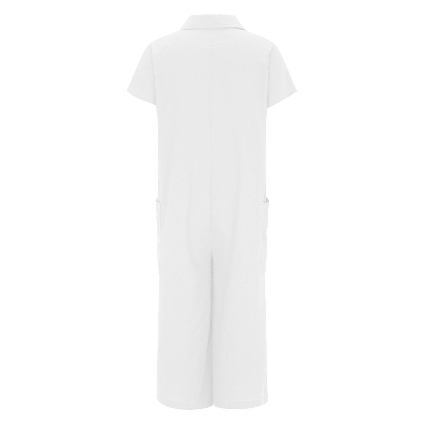 Women's solid color casual short-sleeved mid-length cotton linen shirt jumpsuit