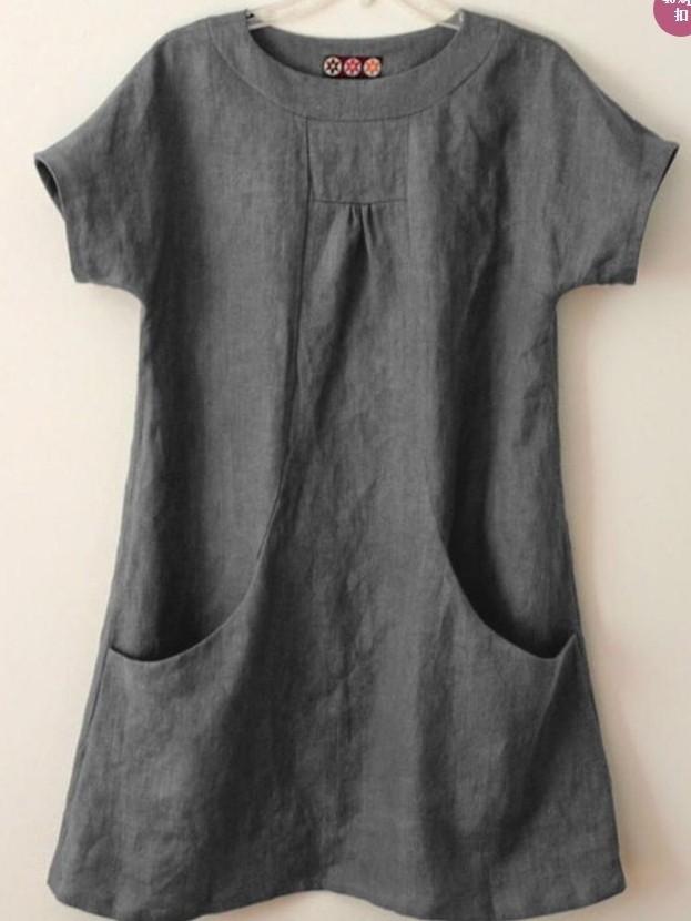 Short Sleeve Pockets Cotton-Blend Shirts & Tops