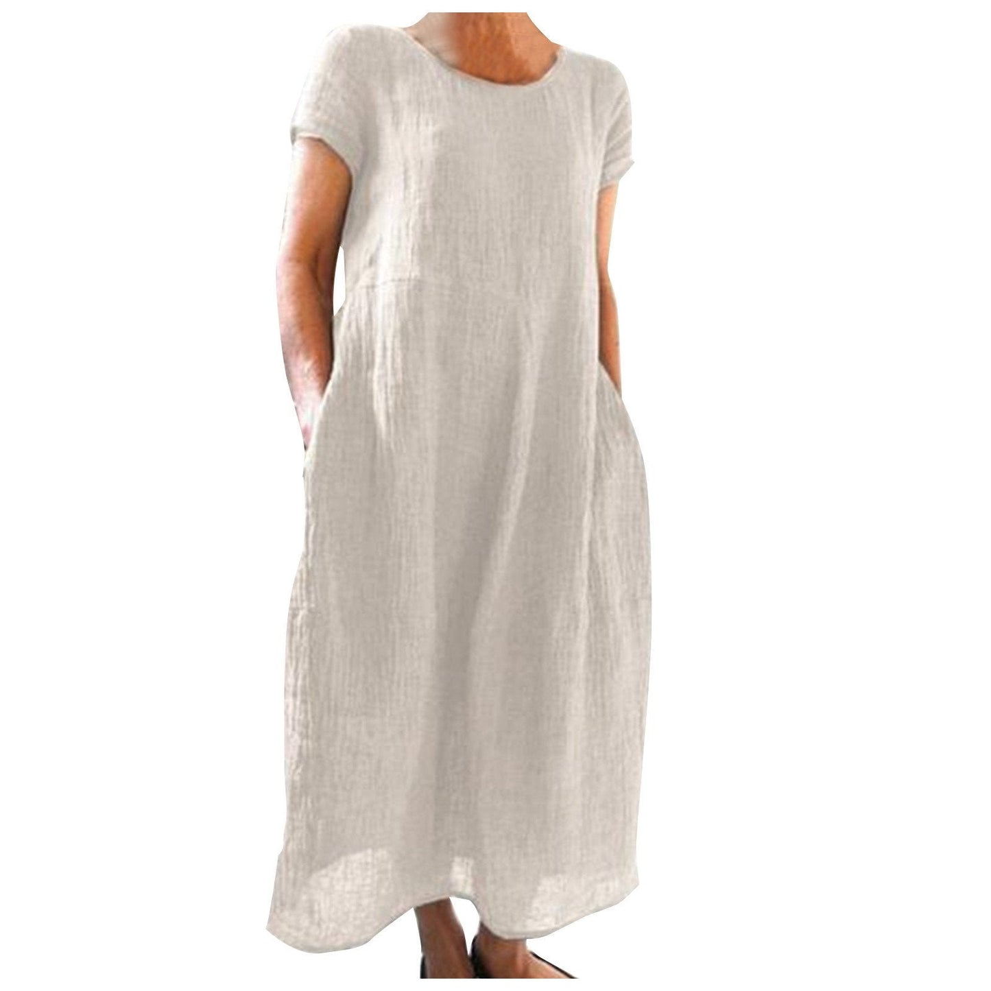 Solid Color Retro Loose Cotton Linen Dress