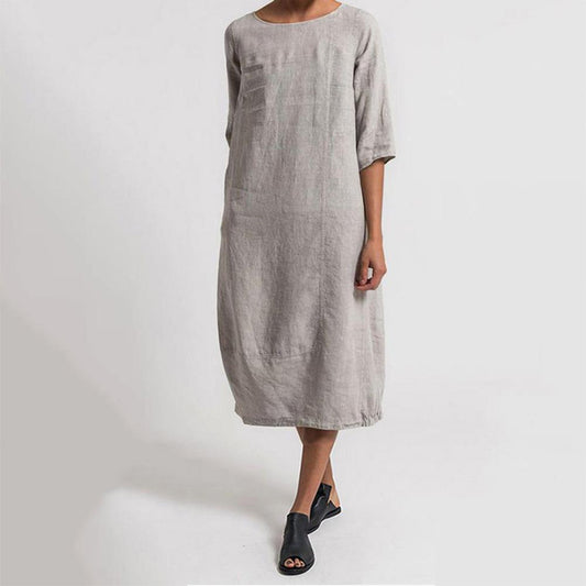 Casual Solid Color Round Neck Plus Size Dress