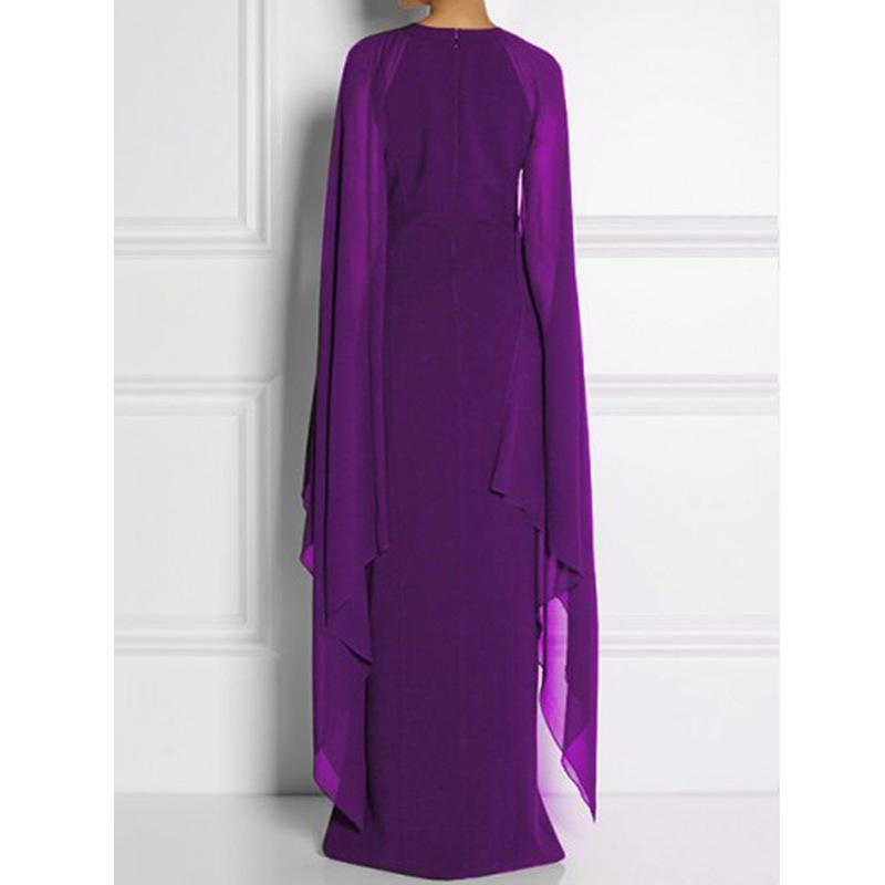 Elegant Thigh Split Hem Cloak Sleeve Maxi Dress