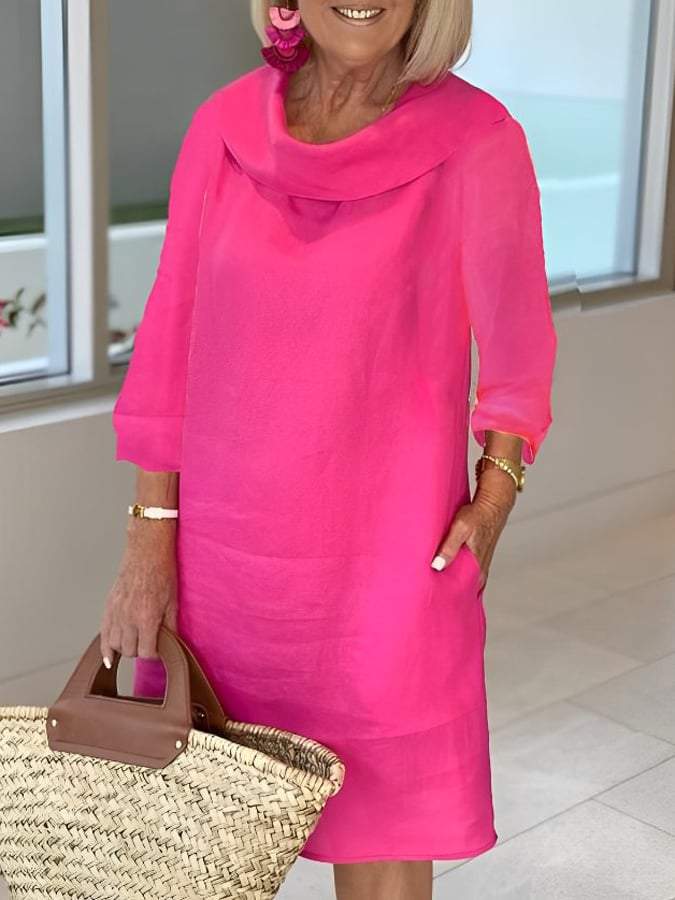 Cotton linen long-sleeved casual solid color dress