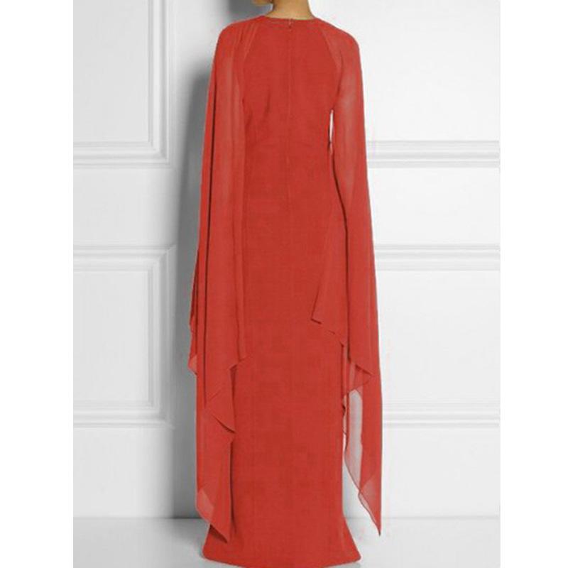 Elegant Thigh Split Hem Cloak Sleeve Maxi Dress