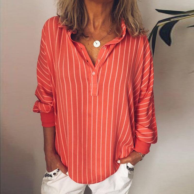 Striped Print Loose Oversized Dolman Sleeve Shirt Women's Top