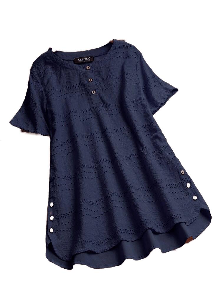 Embroidered Cool Fashion Short Sleeve Button Women's Top