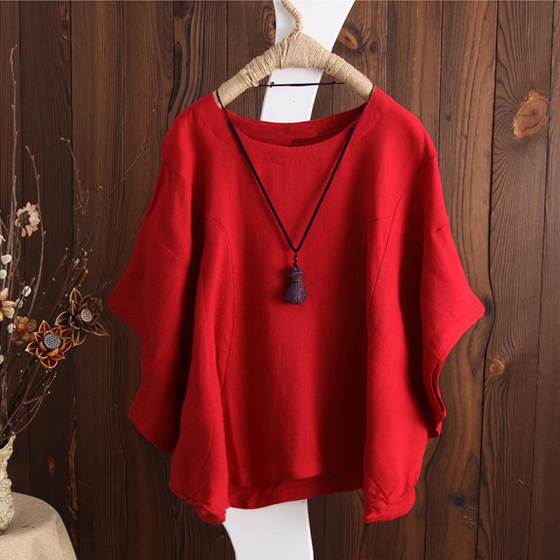 Casual Cotton Linen Drop Shoulder Oversized Top