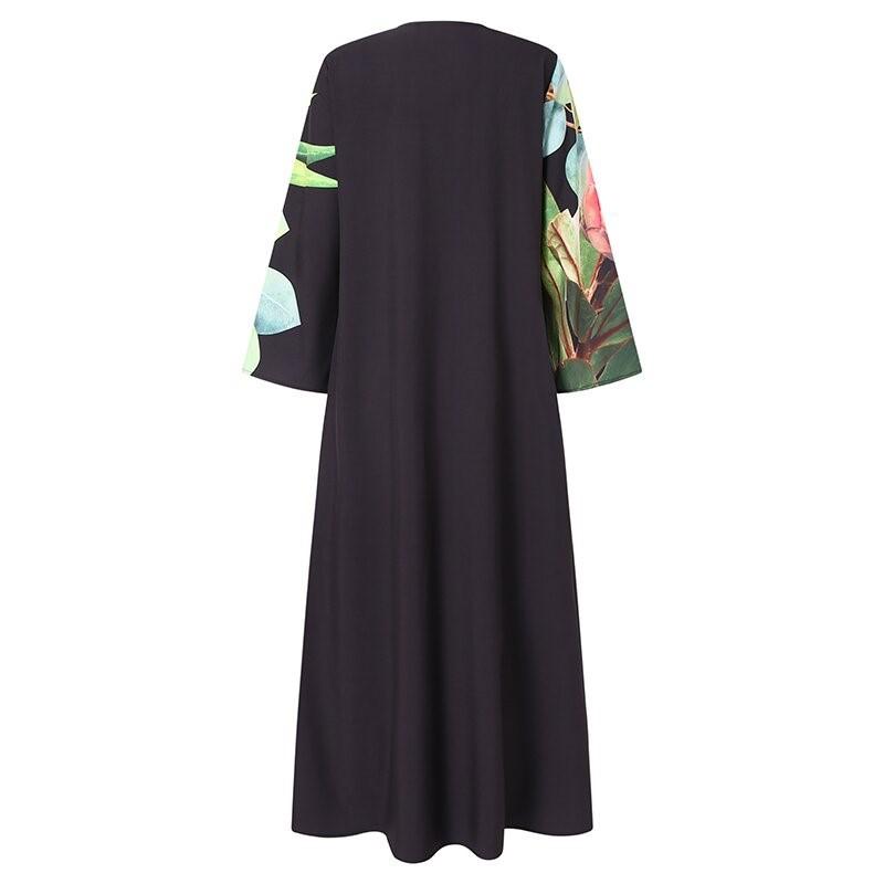 V Neck Casual Print Pocket Long Dress